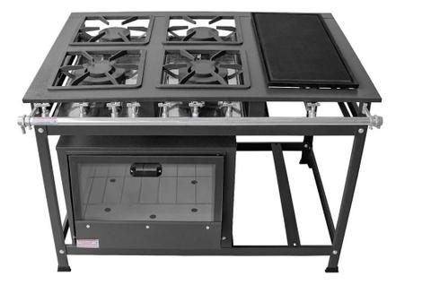 Fogão 4 Bocas Mr Fogões Industrial Com Forno e Chapa Preto