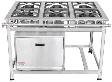 Fogão 6 Bocas Leona Industrial Com Forno Inox