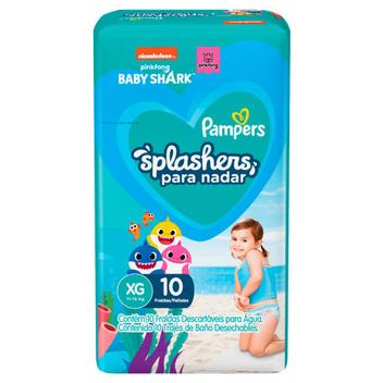 Fralda Pampers Splashers para Nadar Baby Shark XG com 10 Unidades
