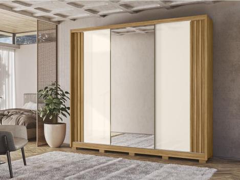 Guarda Roupa Casal 3 Portas Com Espelho Moval Arizona Freijó/Off