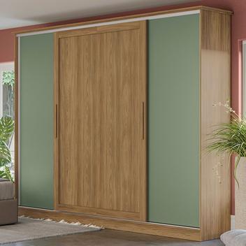 Guarda-Roupa Casal 4 Portas 4 Gavetas Nogueira/Verde Oliva N565