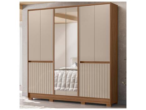 ウェルファ Guarda Roupa Casal Alasca 10 Portas Carvalho Fendi com Espelho