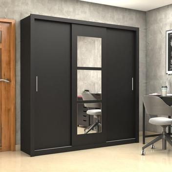 Guarda-Roupa Casal com Espelhos 3 Portas de Correr e 4 Gavetas