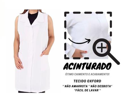 Jaleco Feminino Acinturado em Oxford Sem Manga Colete Regata