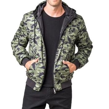 Jaqueta Bomber Masculina Verde Militar Dupla Face Com Capuz