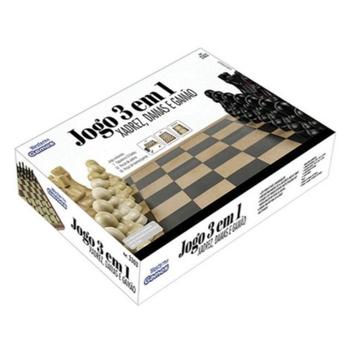 Jogo 3 em 1 xadrez dama gamão tab madeira 29x29cm 3303