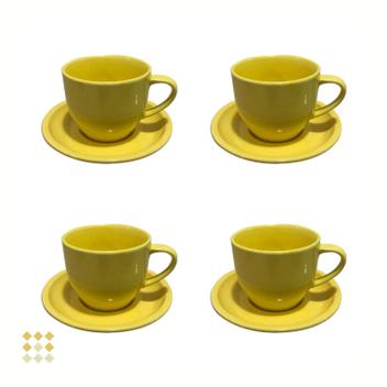 Jogo 12 Xícara Chá Café 170ml Amarelo em Porcelana - MUNDO DA