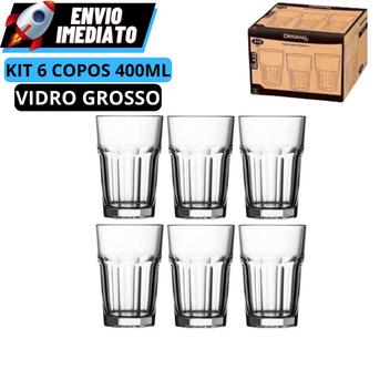 Kit Jogo 12 Copos Vidro Grosso Suco Agua Refrigerante 400ml