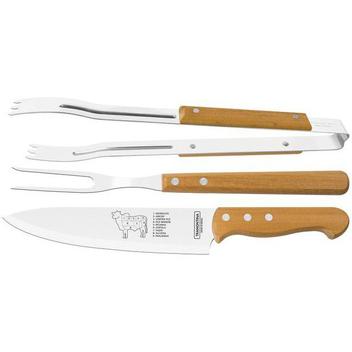 Jogo Churrasco Tramontina Inox e Cabos de Madeira 03 Pcs