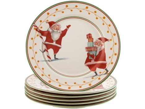 Conjunto com 6 Pratos Raso Ho Ho Ho Natal Acetinado Ø29cm