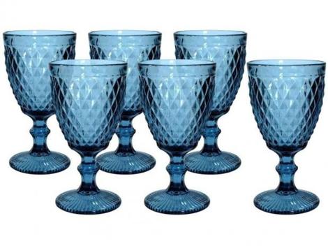 Jogo copo vidro azul pop 300 ml com 6 copo casa linda