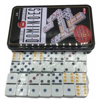 Jogo de Domino Colorido 6 Cores 1CX Lata e Plástico c/28 Peças EM OFERTA