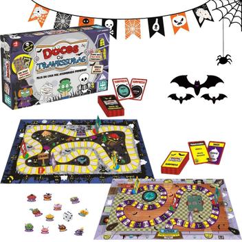 Jogo de tabuleiro de halloween em preto e branco para crianças com