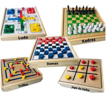Jogos 6x1 Dama, Xadrez, Ludo, Jogo Da Velha, Trilha, Dominó Brinquedo de  Tabuleiro Toy Trade