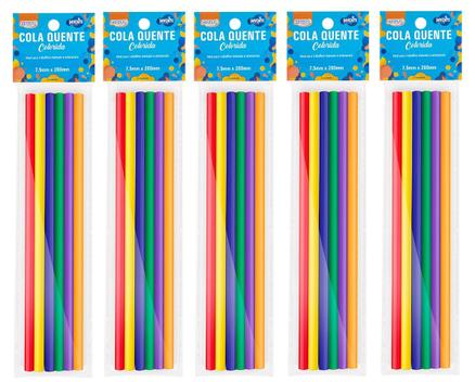 Kit 05 Pacotes Bastão de Cola Quente Fina Colorida 7,5x20cm 6 Cores BRW ...