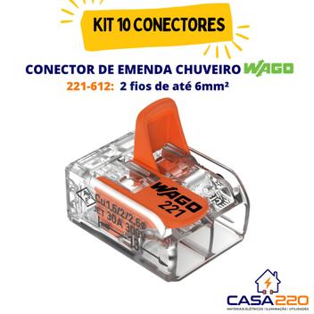 Kit 10 Conectores de emenda chuveiro 2 Fios 221-612 6mm² Wago ...