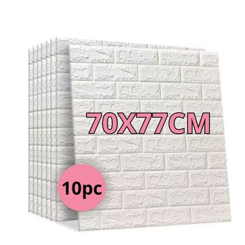 Kit com 10 placas de revestimento 3D estilo tijolinho branco, com a indicação 70x77cm e 10pc.