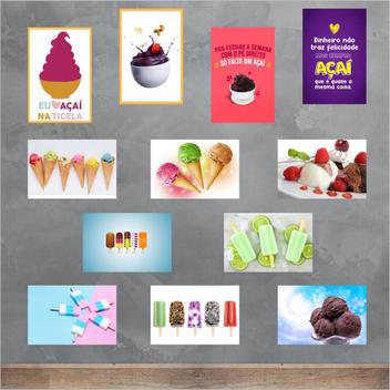 Kit 3 quadros placas decorativas sorvete ice cream - 04s