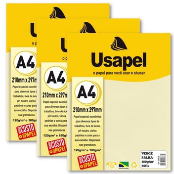 Kit 150fls Papel Vergê Cor Palha Gramatura 180g A4 Usapel Ideal para ...