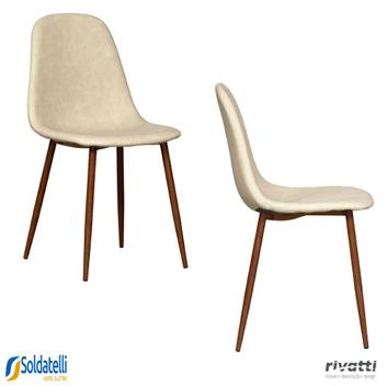 Kit 2 Cadeiras Tânia Nude Base Nogueira - Rivatti - ENVIO IMEDIATO