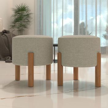 Kit 2 Puff Individual Redondo Pés Madeira Maciça Reforçado Altura 40Cm ...