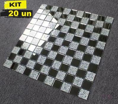 Kit 20 Placas Pastilha Autoadesiva Espelhada Decoração Parede 30x30cm ...