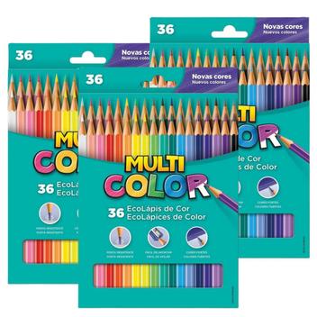 Kit 3 Caixas Lapis de Cor Multicolor 36 Cores Cada - Lápis de Cor ...