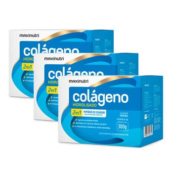 Kit 3 Colágeno Hidrolisado 30 Saches Sabor Original Maxinutri ...