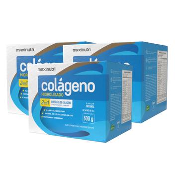 Kit 3 Colágeno Hidrolisado 30 Saches Sabor Original Maxinutri ...