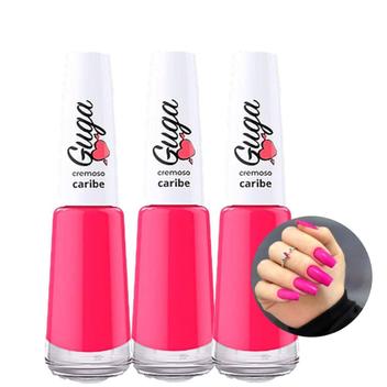 Kit 3 Esmalte para Unhas Cremoso Cor Caribe Rosa Pink 423 8ml Guga ...