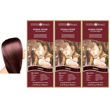 Kit 3 Hennas Creme Vinho para os cabelos, 70mL cada, Surya Brasil
