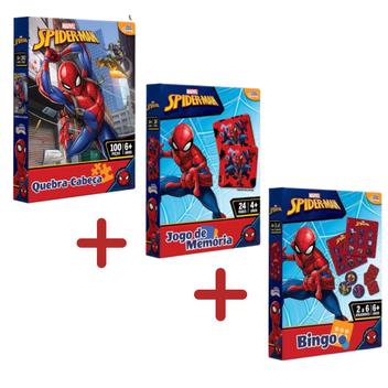Kit 3 Jogos Homem Aranha Marvel Jogo Da Memória QuebraCabeça e Bingo Toyster