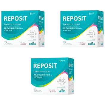 Kit 3x Reposit suplemento vitamínico e mineral para cabelos unhas e ...