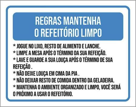 Kit 5 Placas Sinalização - Regras Mantenha Refeitório Limpo - Sinalizo ...