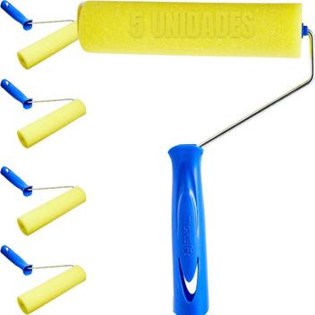 Kit 5 Rolos Para Pintura Espuma de Poliéster 15cm C/ Suporte 1341 Tigre ...