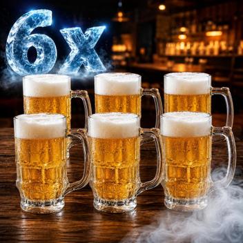 Kit 6 Canecas Vidro Grosso 320ml Chopp Bar Cerveja com Alça - Pérola Glass Premium - Copo de Cerveja