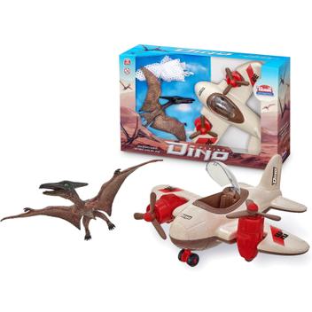 Avião Brinquedo + Dinossauro Pterodáctilo Vinil E Rede Caça - R$ 76,99