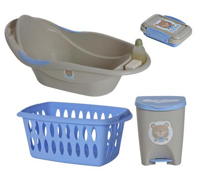Kit Banho Baby Bebê Infantil Menino Banheira Saboneteira Cesto Lixeira ...