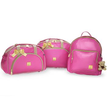 Mochila maternidade bebe menina menino miellu + trocador 2pçs rose