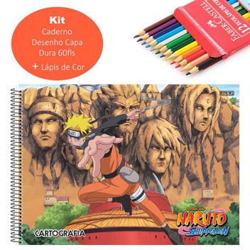 Kit Caderno de Desenho Naruto Shippuden 60 folhas Capa Dura São Domingos +  Lápis de Cor Faber 12 Cores Escolar Infantil em Promoção na Americanas