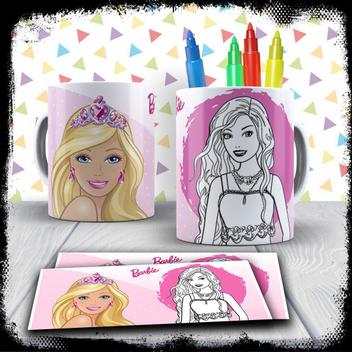 Kit Caneca para pintar Barbie + Jogo de Canetinhas Laváveis em