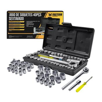 Kit Chaves Jogo Catraca Reversível Soquetes 40 Peças Maleta Fasterr - Jogo de Chave de Fenda e Philips - Magazine Descoloucombr
