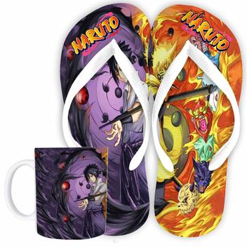 Kit Chinelo e Caneca de Plástico Rígido Naruto Uzumaki Neon