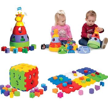 Kit com 2 Brinquedos Educativos Didáticos: Encaixe e Empilhe para Bebês ...