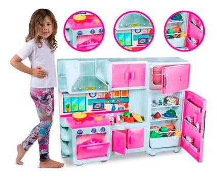 Jogo De Cozinha Barbie Meninas Rosa Grande Kit Completa Luxo Geladeira  Fogao Panelinhas Luzes Infantil Armário