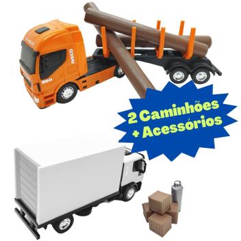 Kit Brinquedo Caminhão Basculante e Caminhão Com Toras Iveco