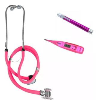 Kit Esteto Duplo Rosa + Termometro Corporal Digital Rosa + Lanterna De ...