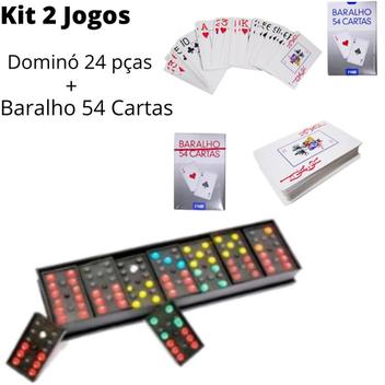Kit Jogo Baralho Plástico Profissional + Dominó Estojo 28 Pc