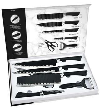 Kit Faca Chef 6 Peças - Preto Cor Prateado - Brasfoot - Faca do Chef ...