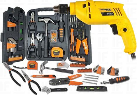 Kit Furadeira Eletrica Impacto + Jogo De Ferramentas 129 Pçs - Hammer ...